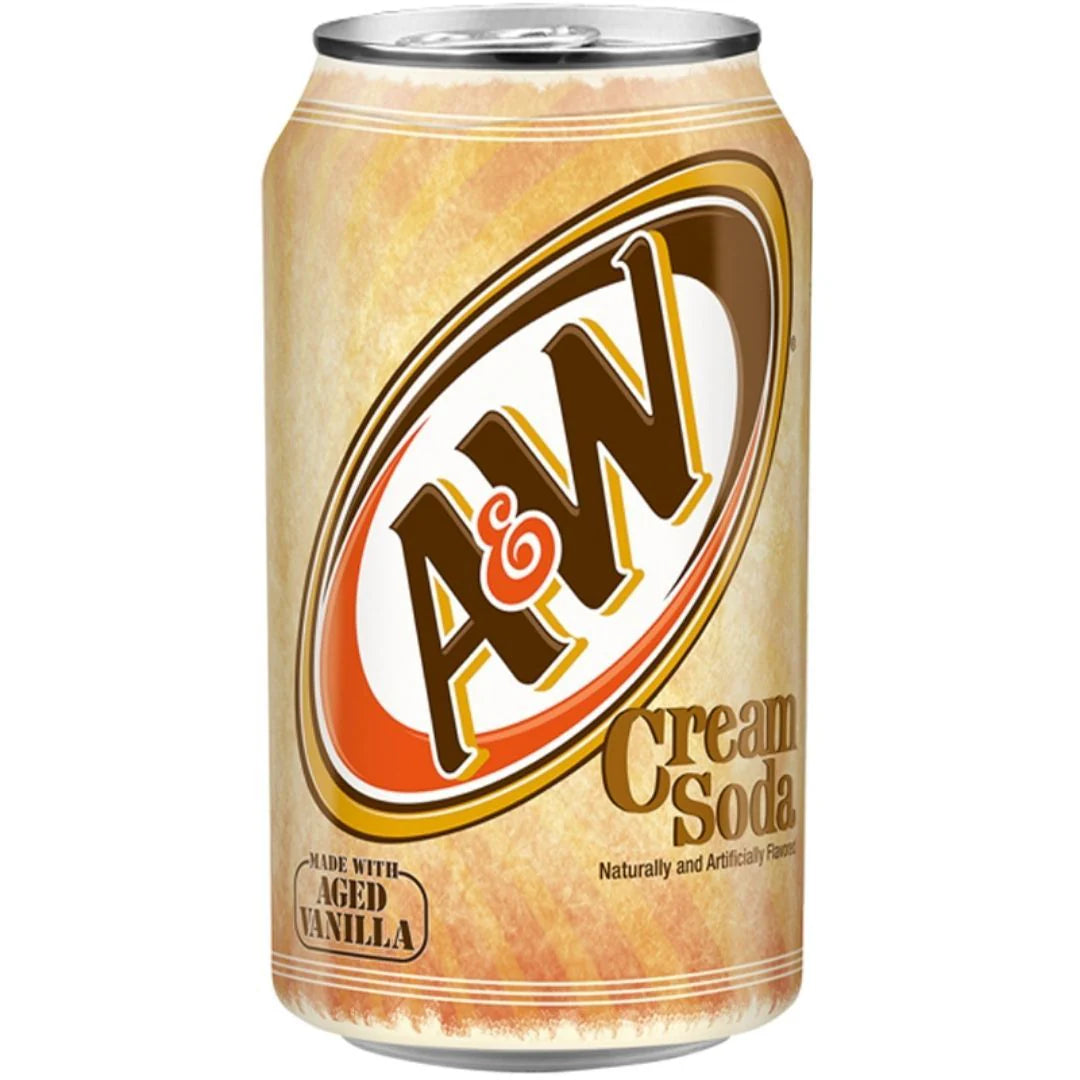 A&W Cream Soda 355ml - Soda américain à la vanille, en canette. Saveur douce, onctueuse et rétro typique des USA.