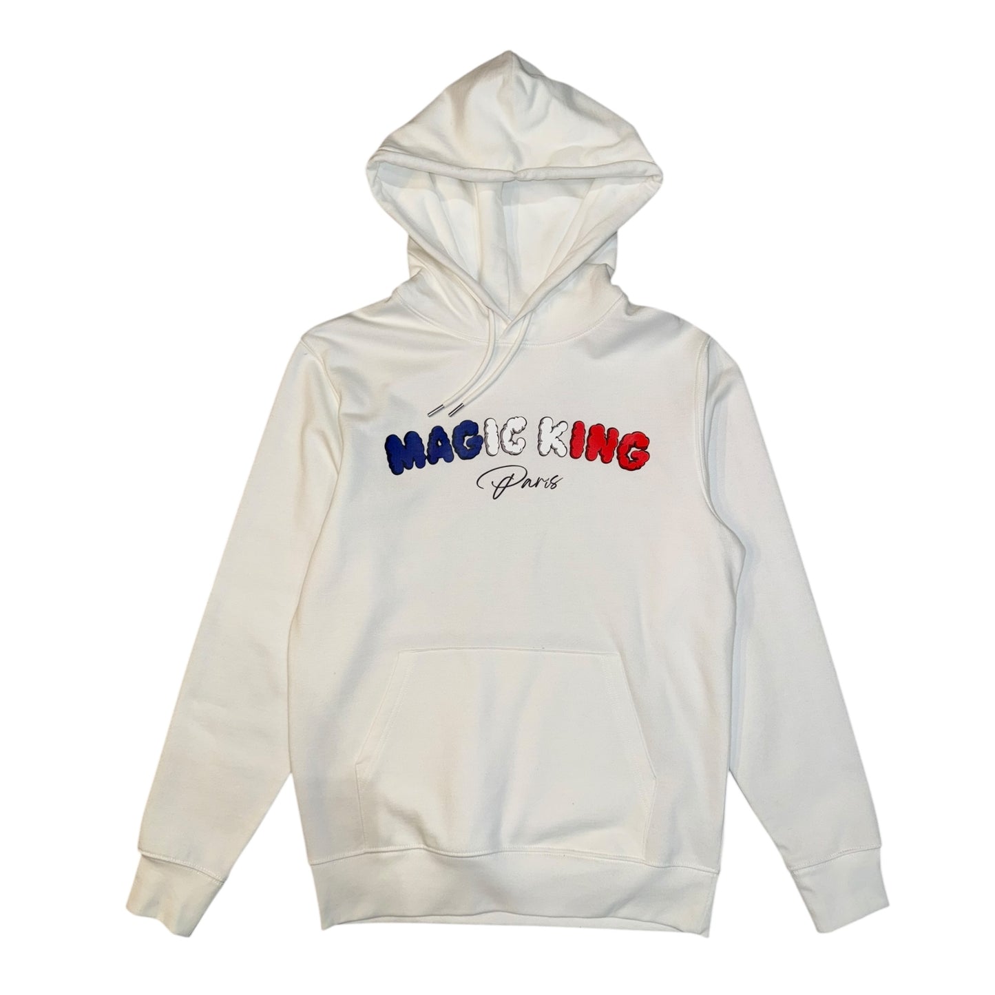 Hoodie MK Off White – Magic King Paris, coton bio, coupe droite, broderie exclusive, style épuré et haut de gamme.