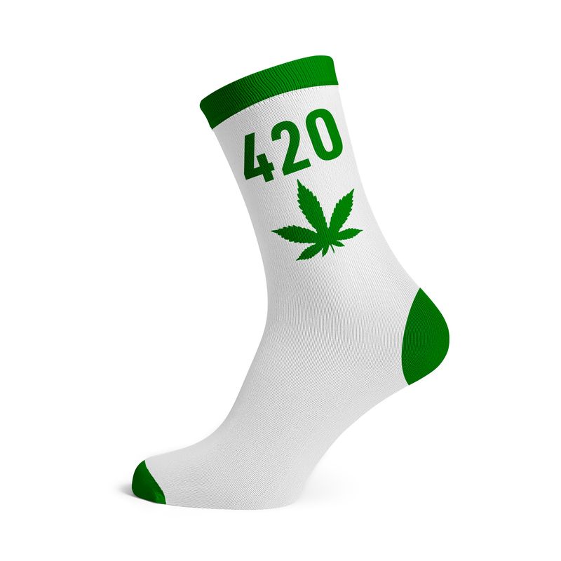 Cannabis Chaussettes - Blanc/Vert "420" (40-45)