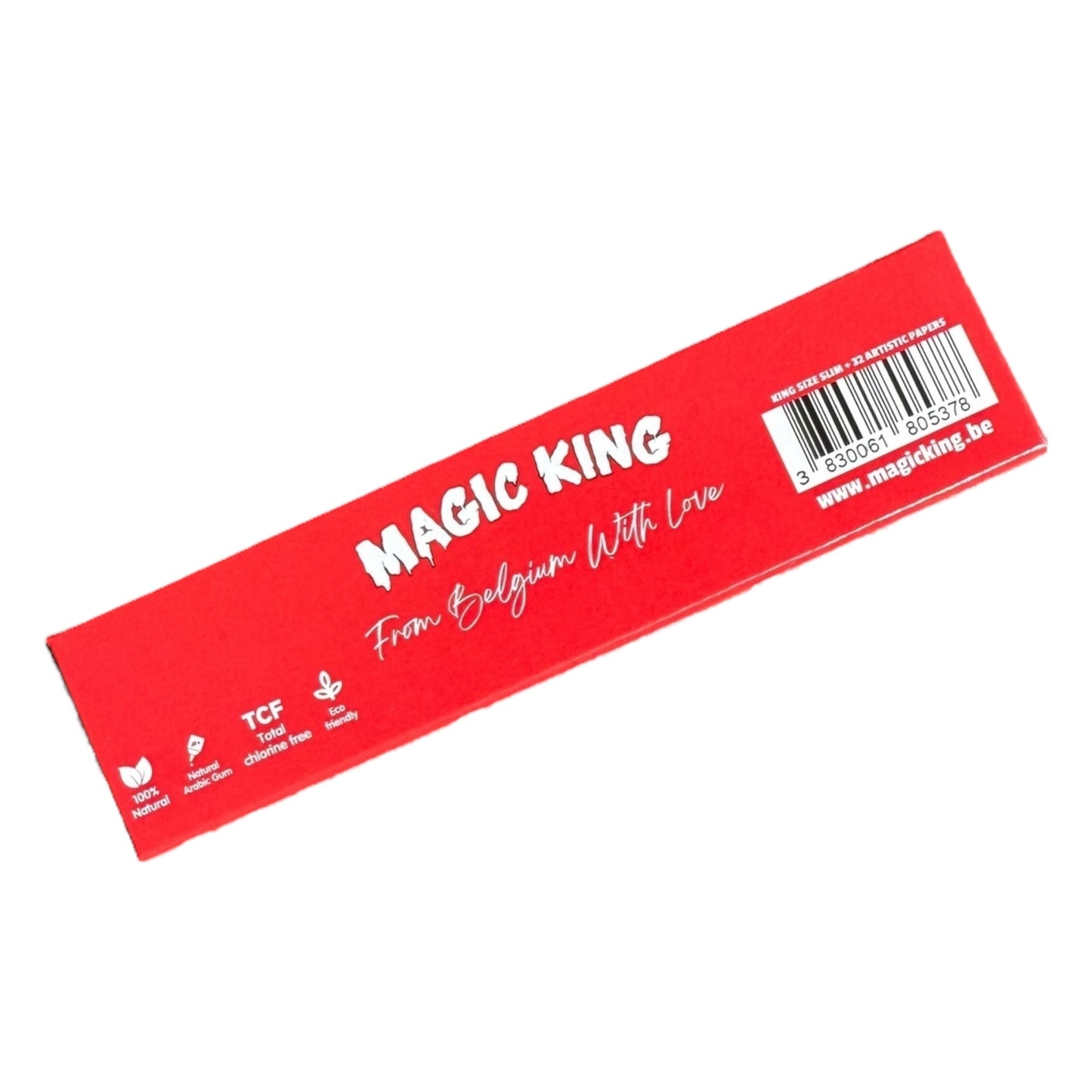 Dos du paquet rouge Magic King en chanvre, design artistique