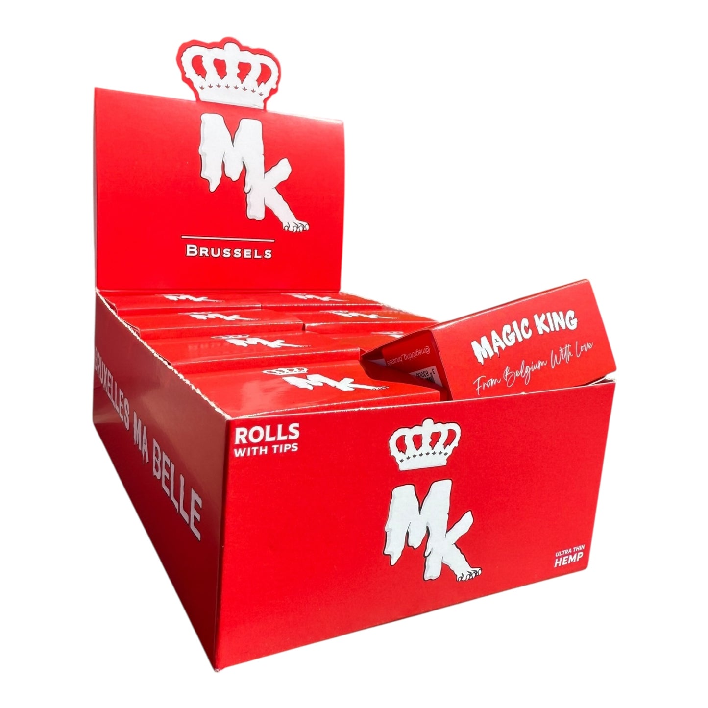 Rouleaux Artistiques MK Rouge + Tips – boîte de face Magic King Édition Ultra Fin Chanvre