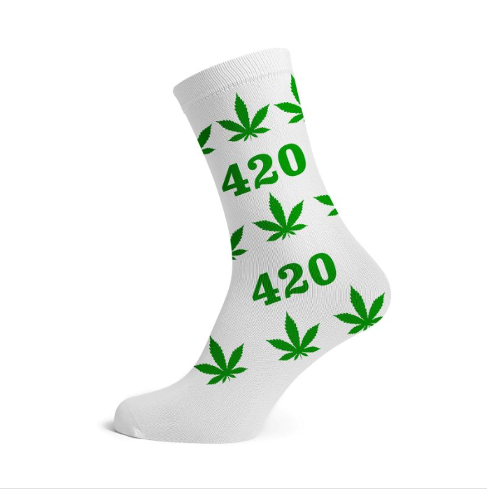 Cannabis Socks White/Green - 420 (36-42)