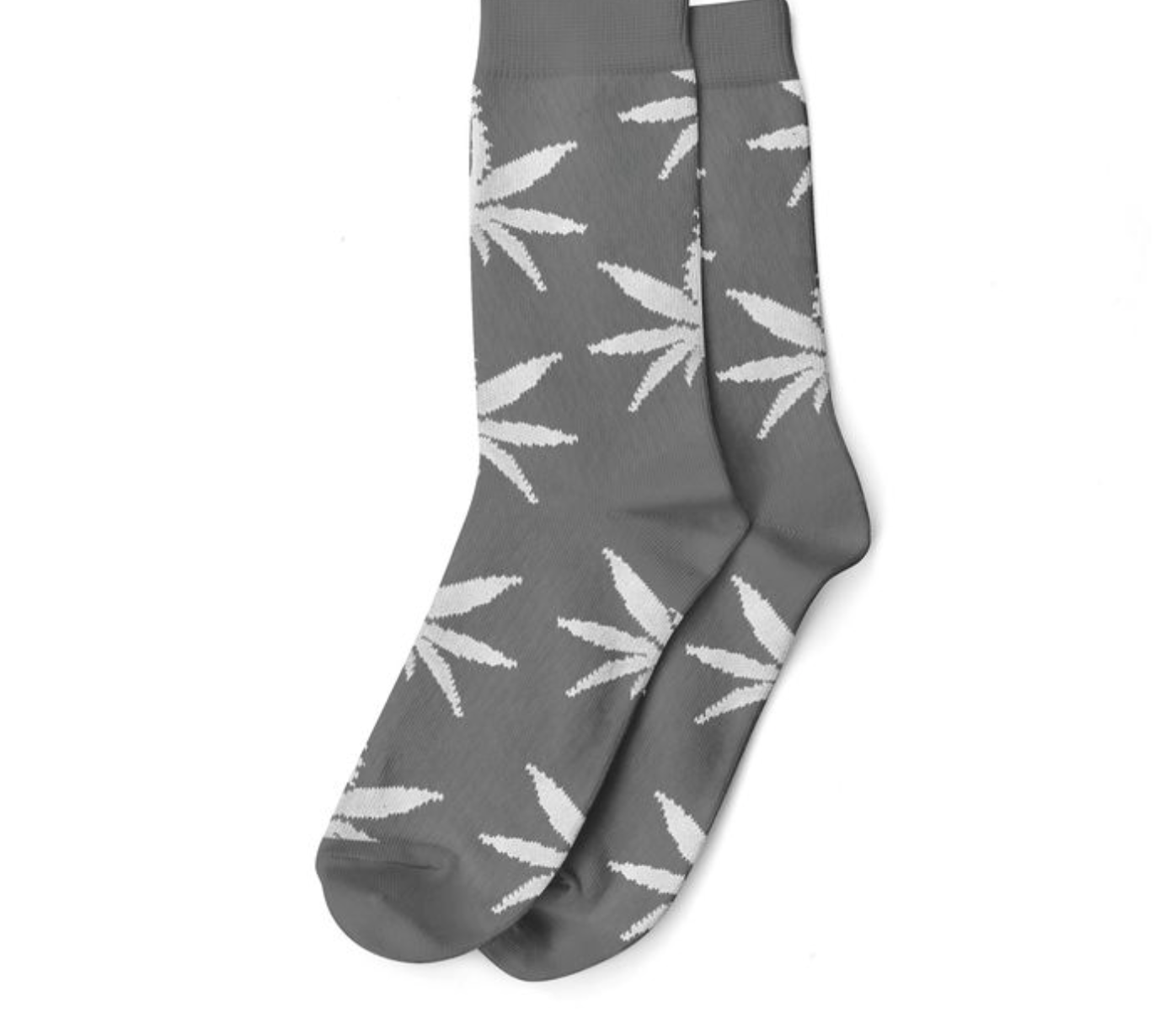 Cannabis Chaussettes Longues Gris/Blanc - Feuilles Canna (36-41)