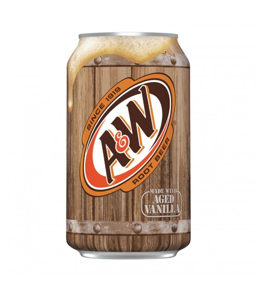 A&W Root Beer - Soda américain en canette 250ml, boisson gazeuse aux notes de vanille et d’épices, importée des USA.