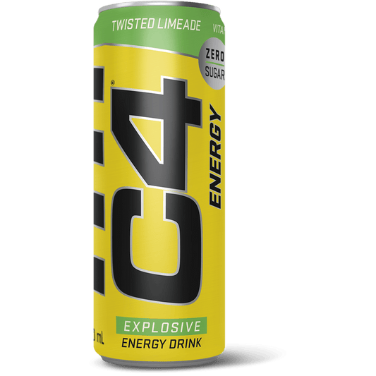 C4 Twisted Limeade 330ml – Energy drink goût citron vert, sans sucre, avec caféine, BCAA et vitamines. Boost rafraîchissant.
