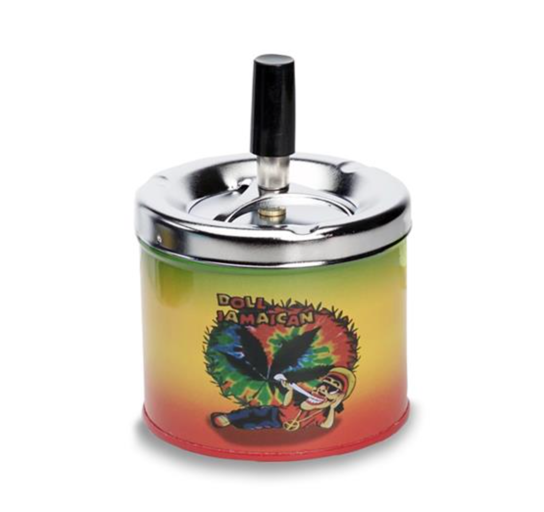 Cendrier Rasta Tournant avec design rastafari, pratique et anti-cendres volantes, parfait pour une ambiance chill.