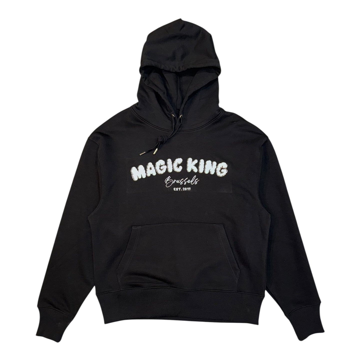 Hoodie noir oversize Magic King Brussels avec inscription Magic King Brussels Since 2019