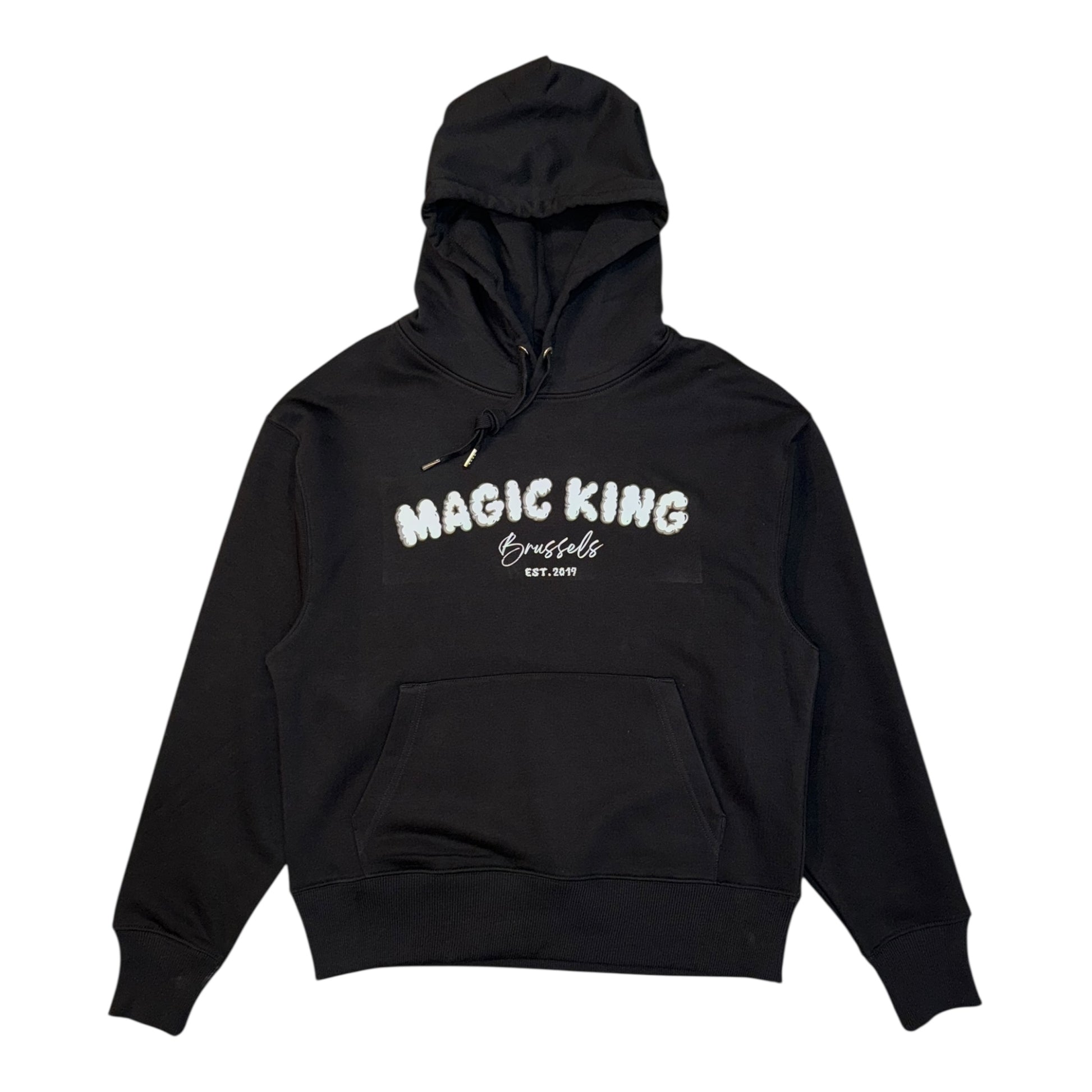 Hoodie noir oversize Magic King Brussels avec inscription Magic King Brussels Since 2019