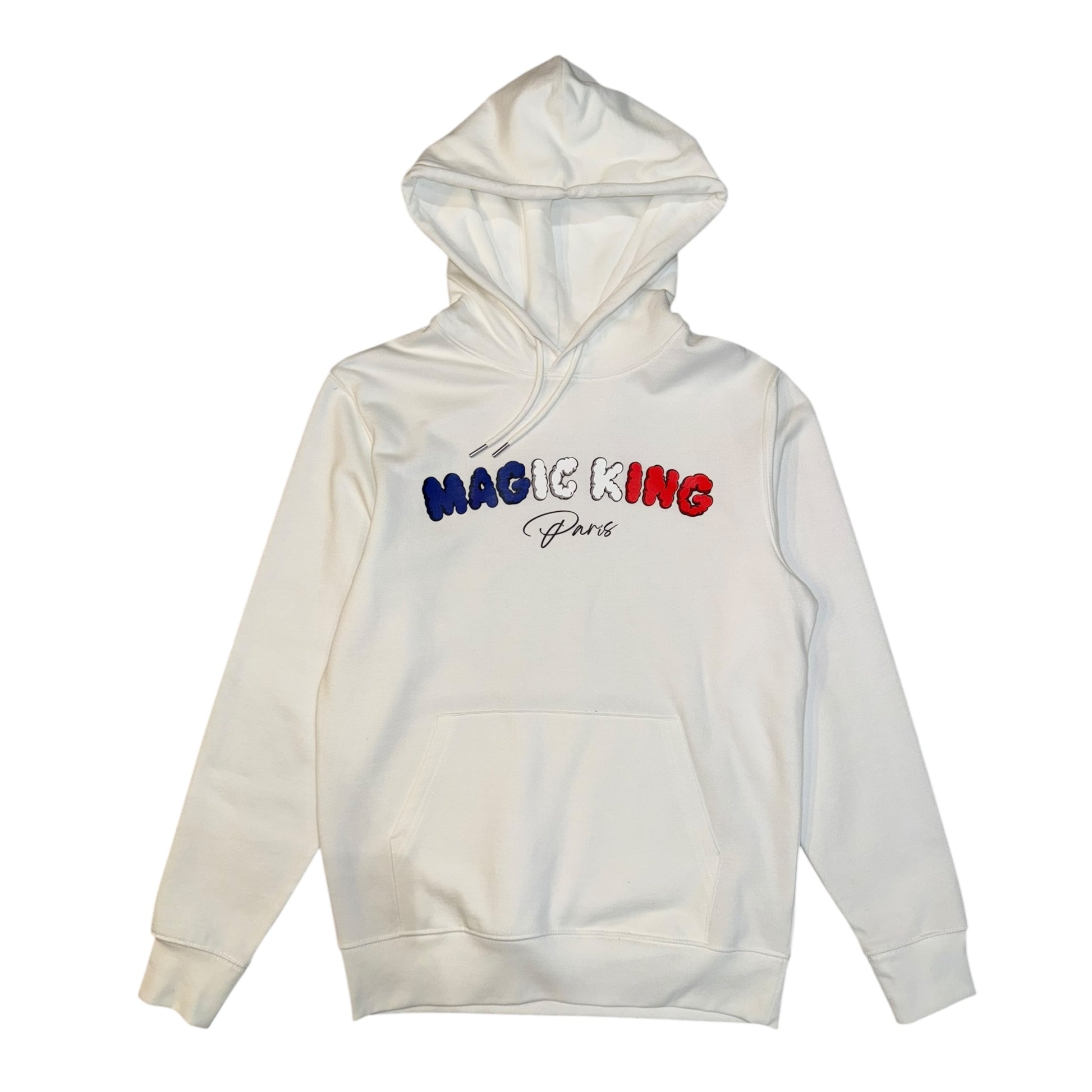 Hoodie MK Off White – Magic King Paris, coton bio, coupe droite, broderie exclusive, style épuré et haut de gamme.