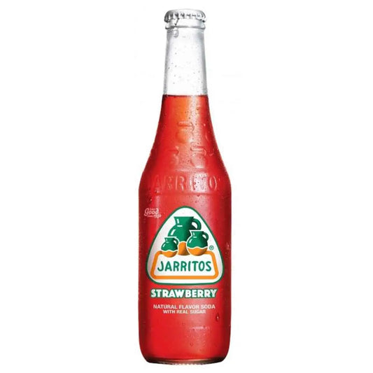 Jarritos Fraise 370ml - Soda mexicain à la fraise en bouteille en verre, saveur fruitée et sucrée, boisson gazeuse originale.