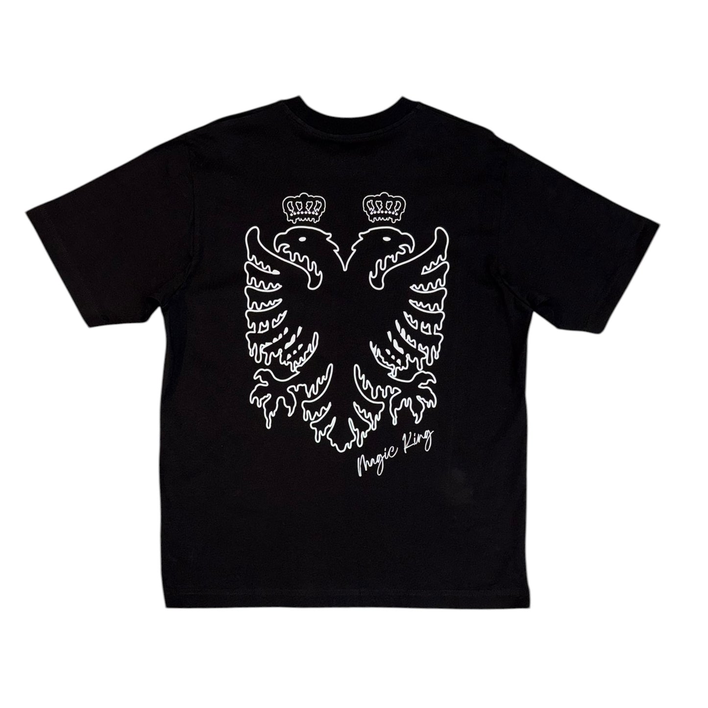T shirt Magic King Eagle noir dos oversize MK brodé blanc et aigle dos racines