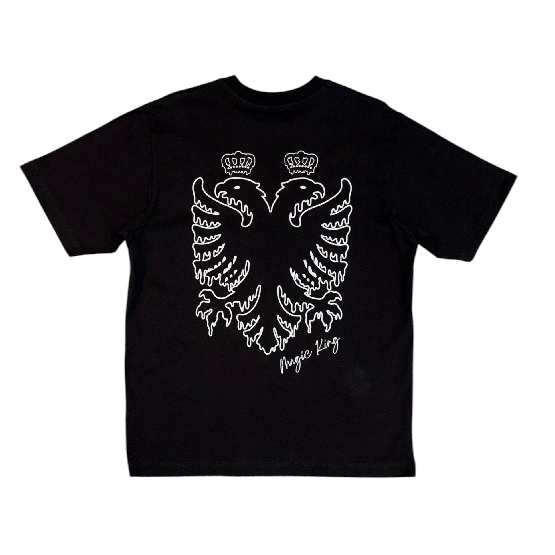 T shirt Magic King Eagle noir dos oversize MK brodé blanc et aigle dos racines