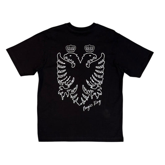 T shirt Magic King Eagle noir dos oversize MK brodé blanc et aigle dos racines